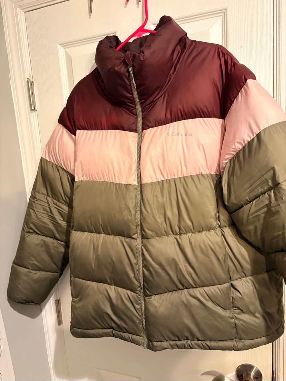 Columbia Women's Colorblock Puffer Jacket - Olive, Pink & Burgundy